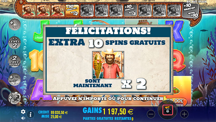 Tours gratuits avec collecte sur big bass splash