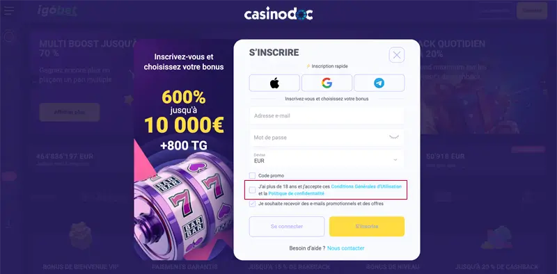 accepter les conditions igobet