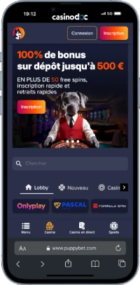 Interface sur mobile du casino PuppyBet