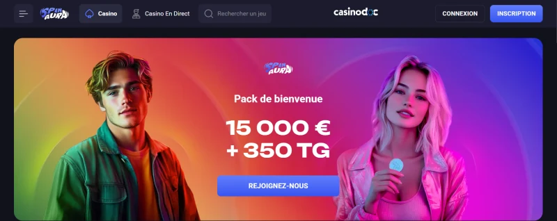 Capture d'écran du bonus de bienvenue SpinAura