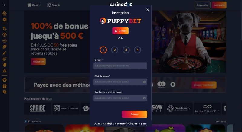 Inscription étape 3 PuppyBet