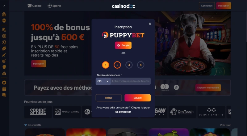 Inscription étape 4 PuppyBet