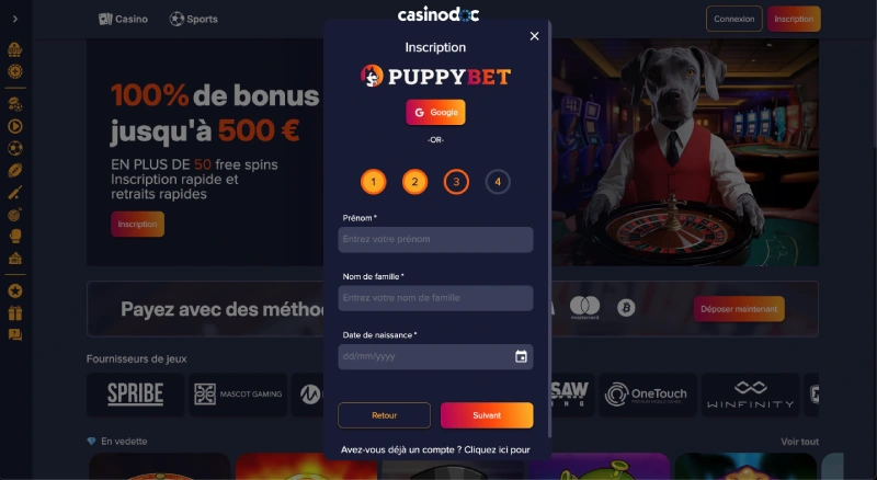 Inscription étape 5 PuppyBet