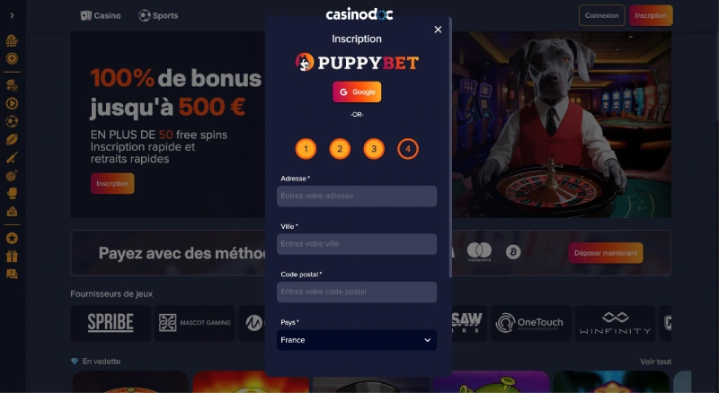 Inscription étape 6 PuppyBet