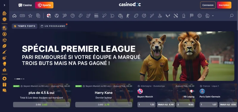 Capture d'écran des paris sportifs sur PuppyBet