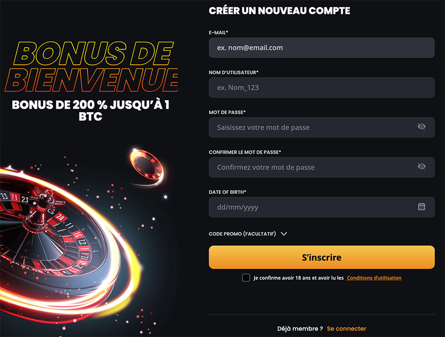 inscription instant casino