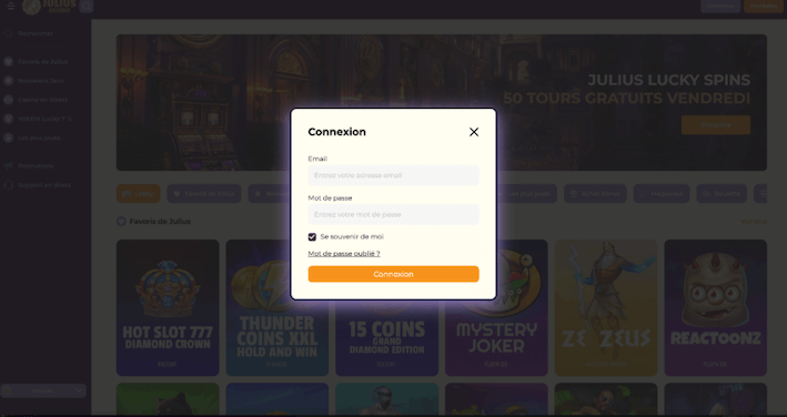 étape 2 pour se connecter à julius