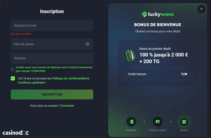 remplir le formulaire d’inscription lucky wave