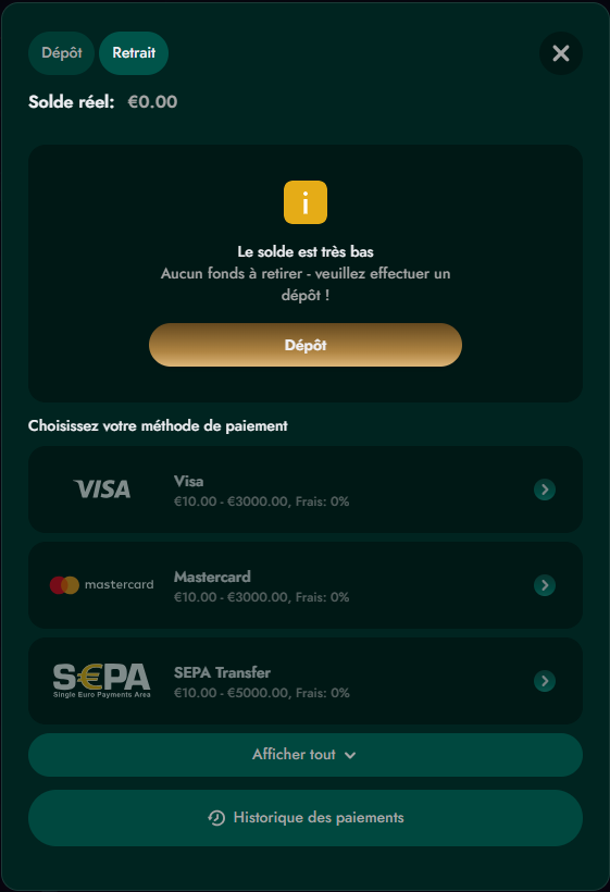 retrait sur un casino mobile
