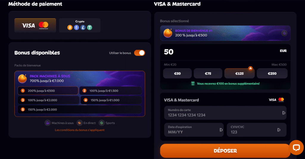 déposer 20 € au casino en ligne
