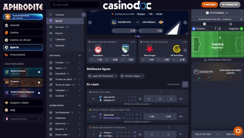 Les paris sportifs sur Aphrodite Casino