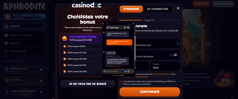 Inscription sur Aphrodite Casino étape3