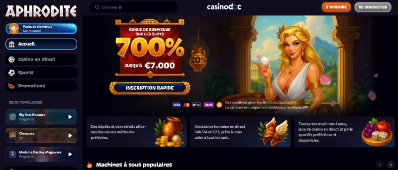 Inscription sur Aphrodite Casino