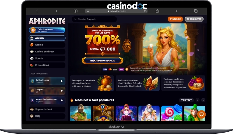 Interface ordinateur Aphrodite Casino
