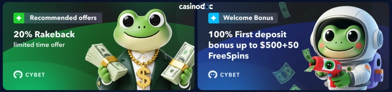 Capture d'écran des bonus sur Cybet