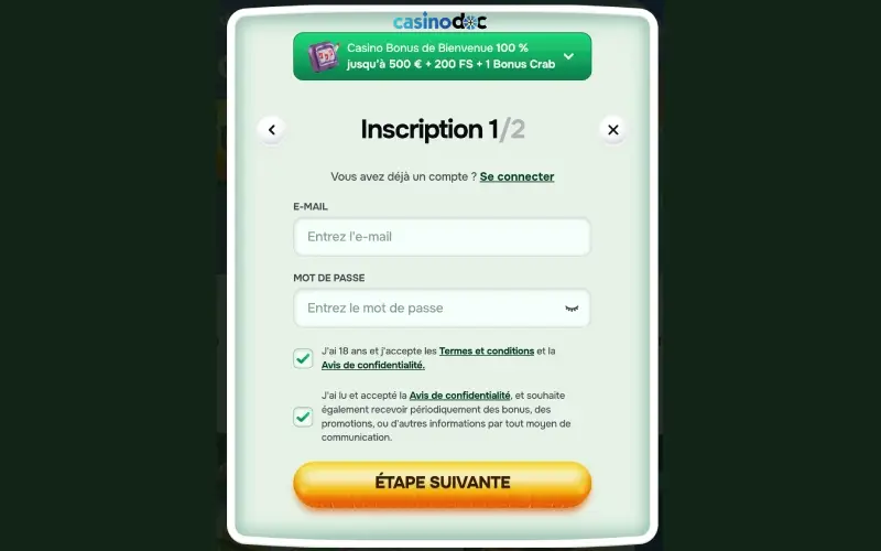 Inscription étape 3 Casinolo
