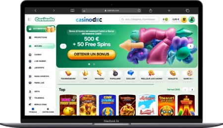 Intezrface de Casinolo sur ordinateur
