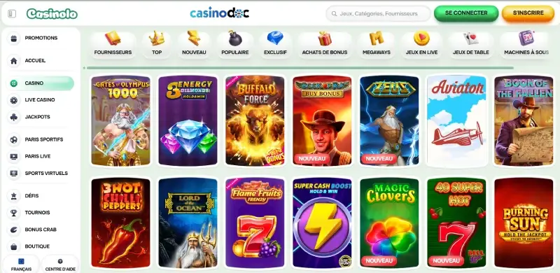 Capture d'écran jeux de casino Casinoly