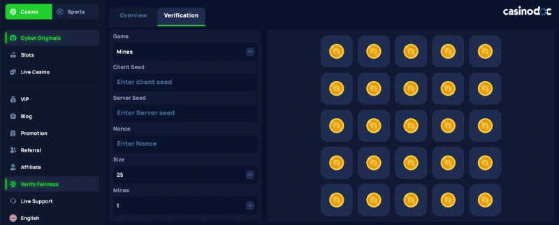 capture d'écran verify fairness cybet