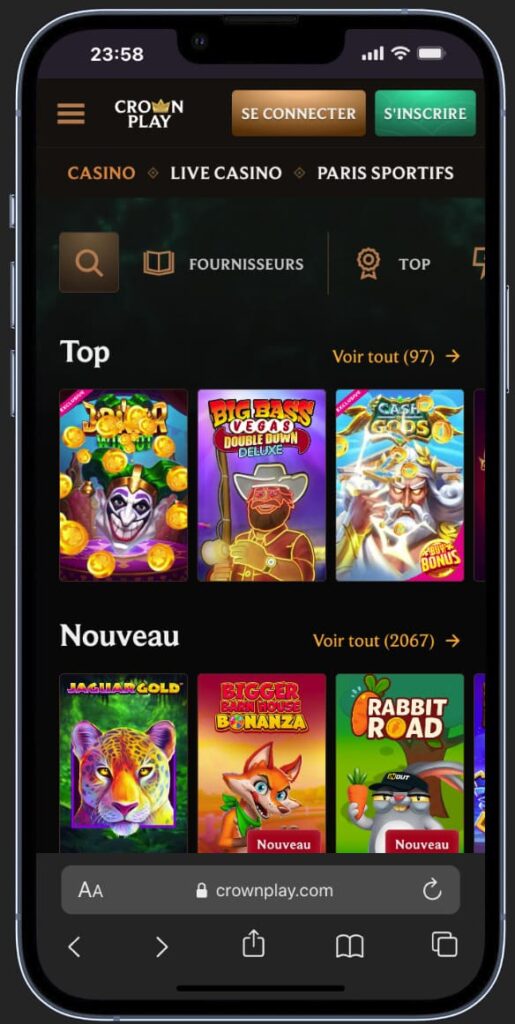 interface version mobile crownplay casino