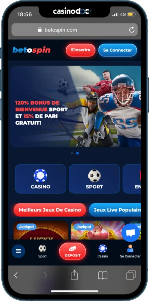 BetOspin sur mobile