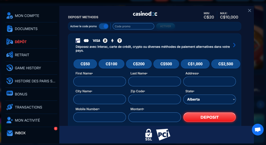 Inscription sur BetOspin étape5