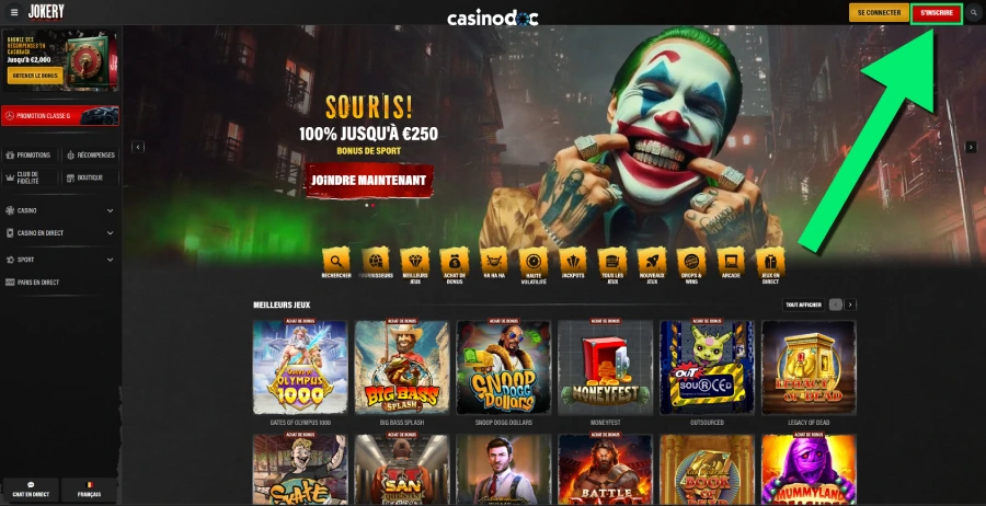 Inscription sur jokery Casino étape1
