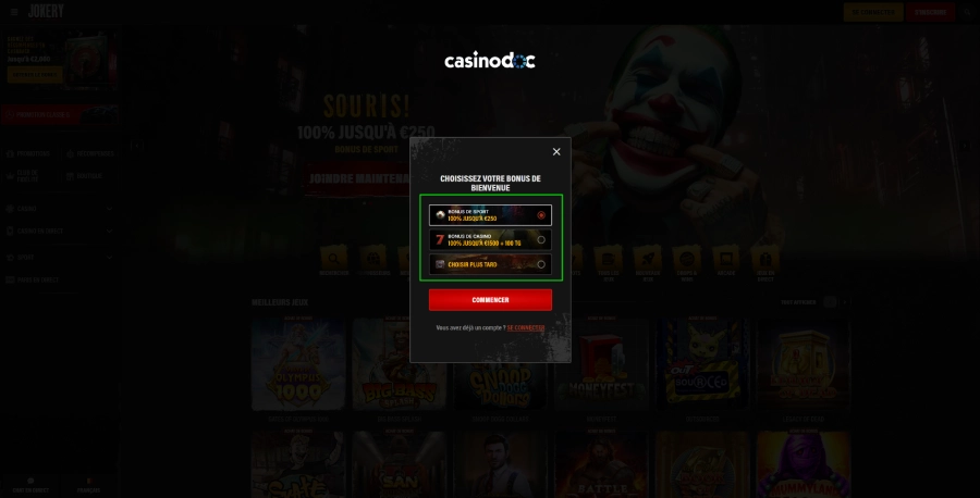 Inscription sur jokery Casino étape2
