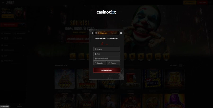 Inscription sur jokery Casino étape4