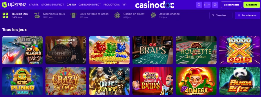 Jeux disponibles sur Upspinz Casino