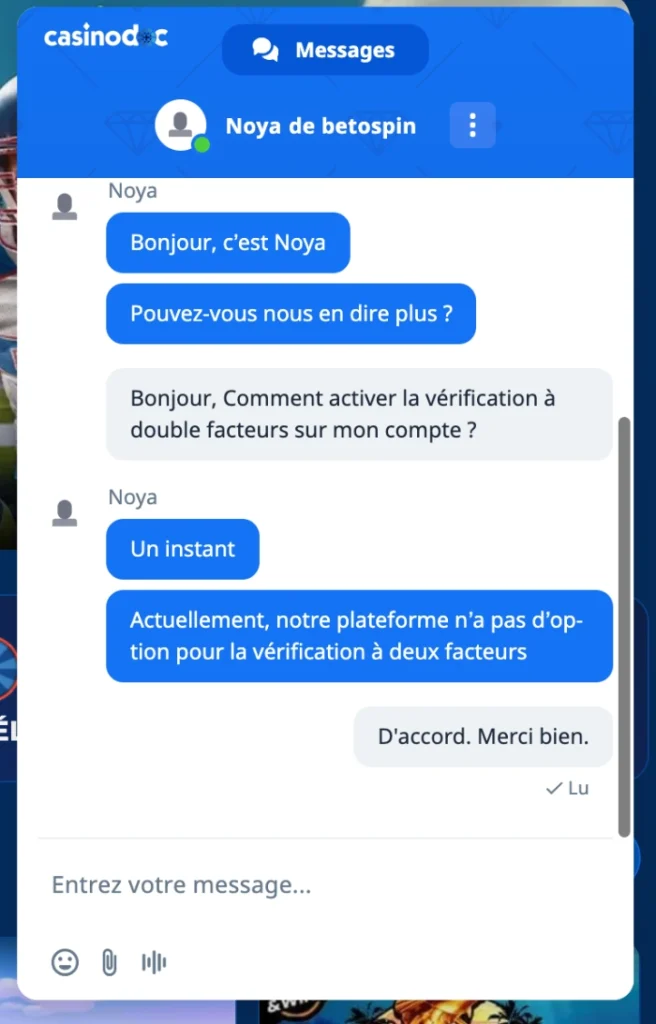 Service client de BetOspin