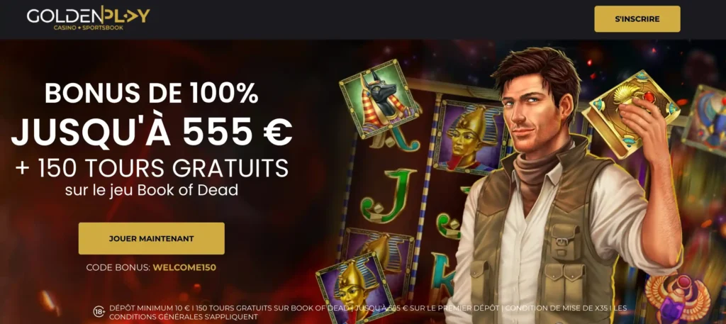 Le bonus de bienvenue sur GoldenPlay casino en ligne.