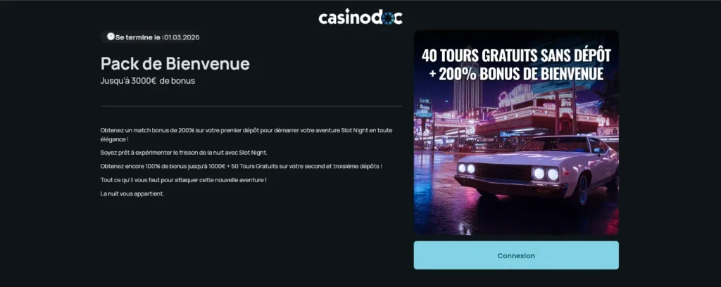 bonus de bienvenue slot night casino
