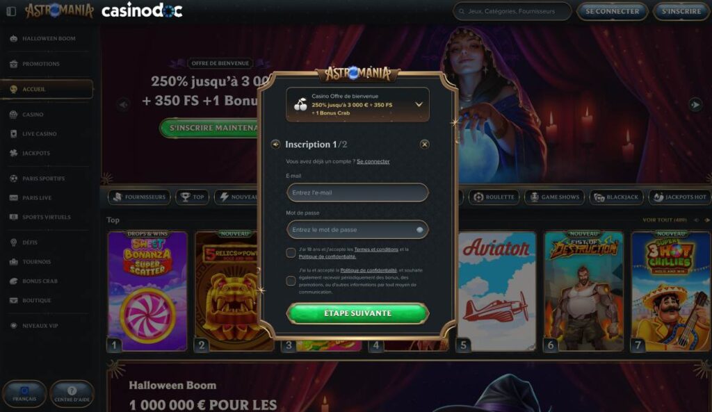 inscription sur Astromania étape 3