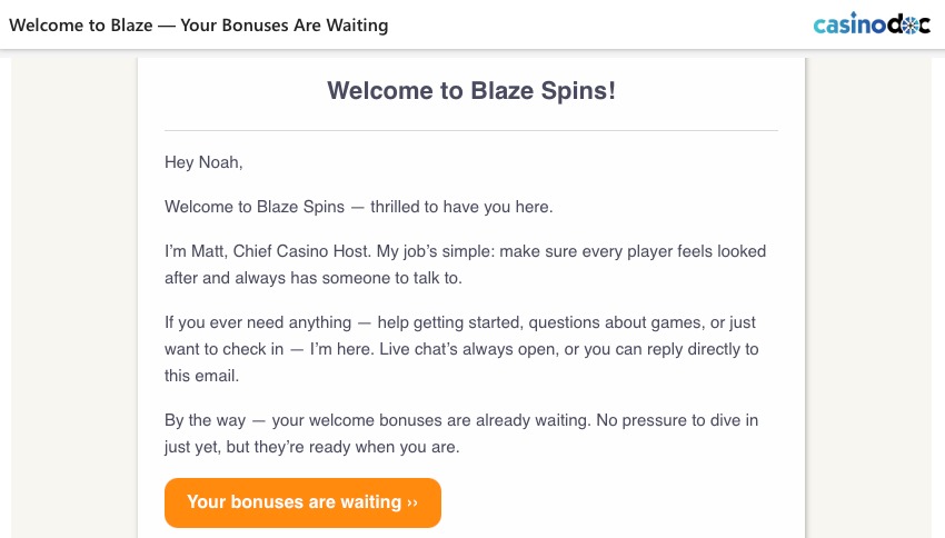 inscription Blaze Spins étape 5
