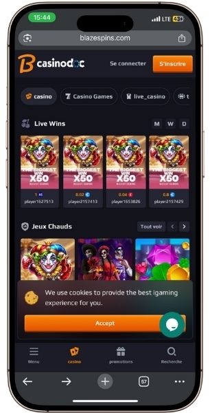 interface mobile Blaze Spins