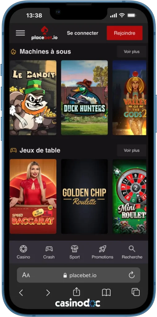 interface mobile placebet