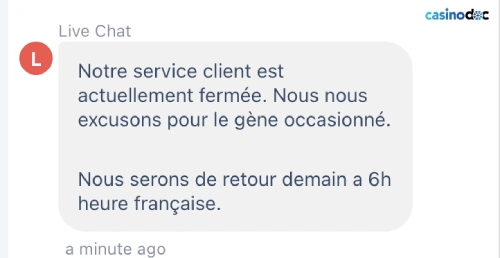 Capture d'écran du service client GoldenPlay
