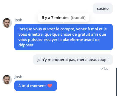 Demande de bonus sans dépôt au service client