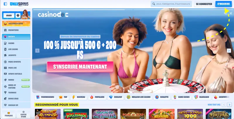 inscription étape 1 only spins casino