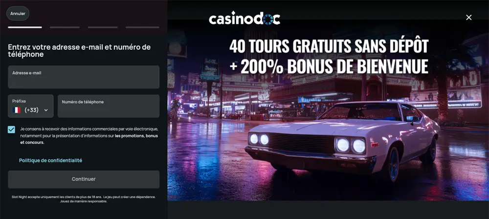 inscription étape 3 slot night casino
