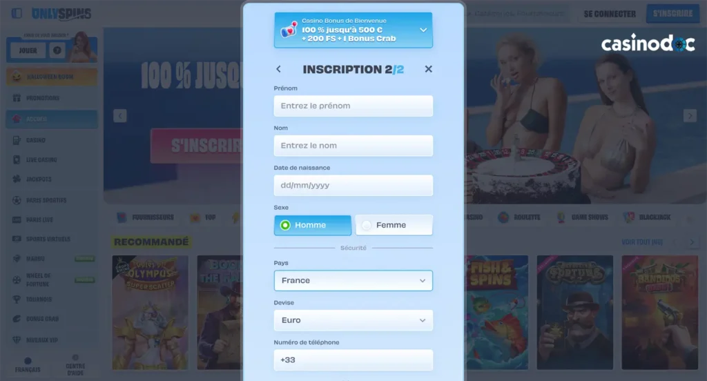 inscription étape 4 only spins casino