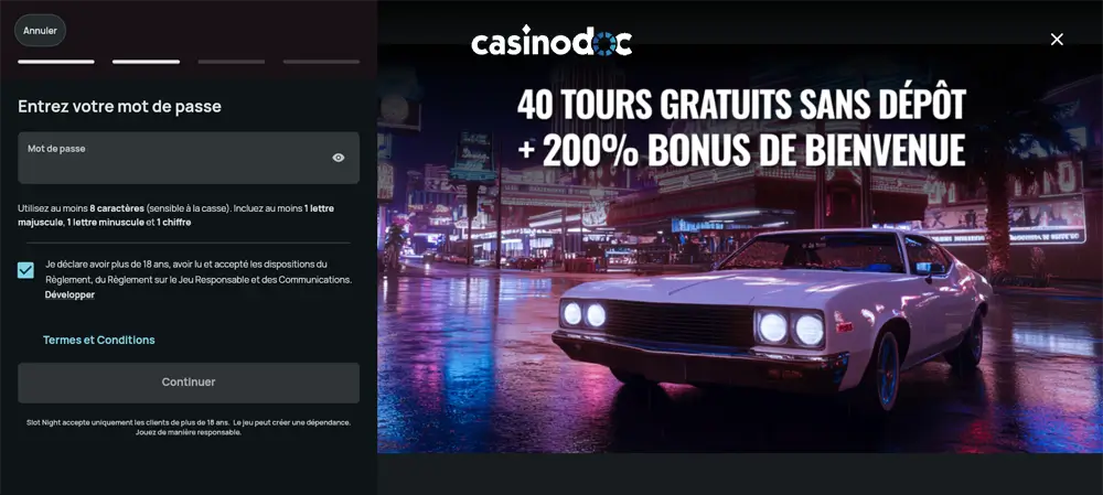 inscription étape 4 slot night casino