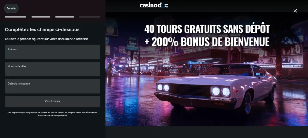 inscription étape 5 slot night casino