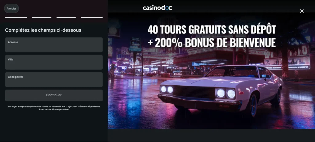inscription étape 6 slot night casino