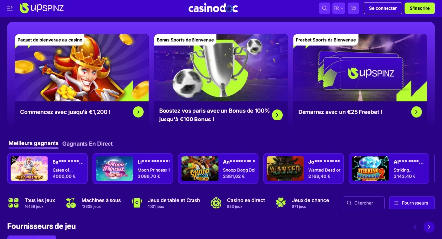 inscription sur Upspinz Casino étape1