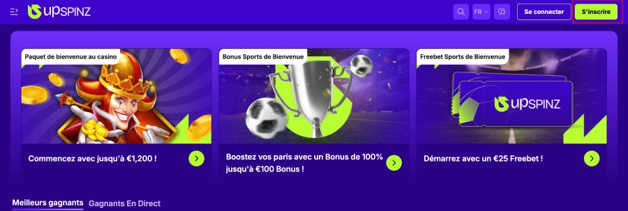 inscription sur Upspinz Casino étape2