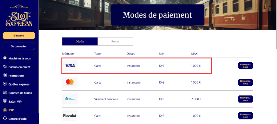 slot express casino avec visa 