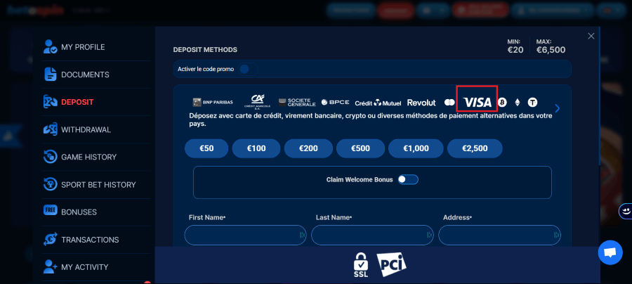 betospin casino avec visa