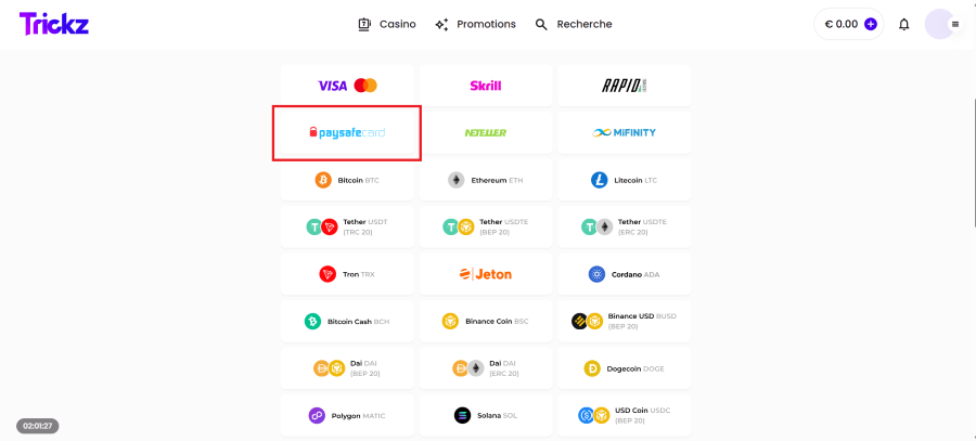 trickz casino paysafecard